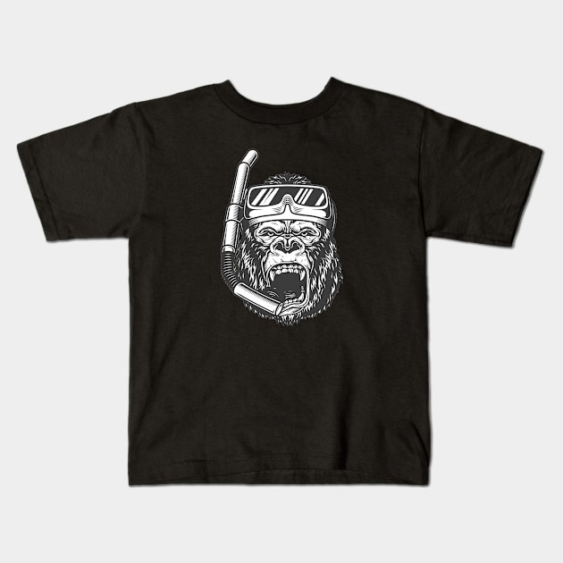 snorkeler Gorilla Kids T-Shirt by Unknownvirtuoso